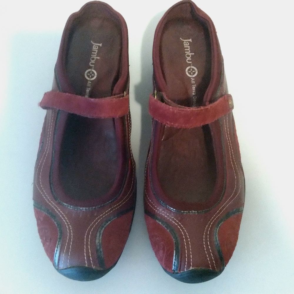 Jambu Burgundy Waterfall All Terra Design Leather‎ Mary Jane Granola Girl Flats - Picture 4 of 11